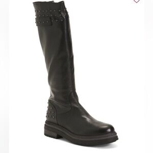 Black Studded Knee-High Boots